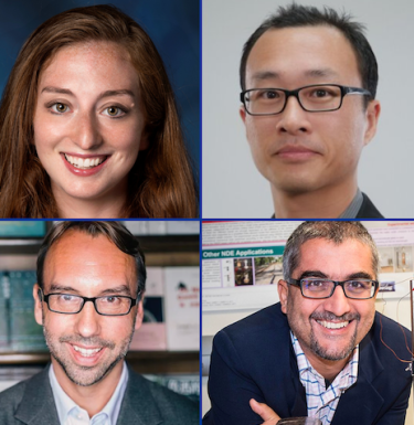 Collage image of current electus faculty fellows (left to right, top to bottom): Teresa Hagan Thomas, PhD; Kar-Hai Chu, PhD; Michael Meyers; and Piervincenzo Rizzo, PhD
